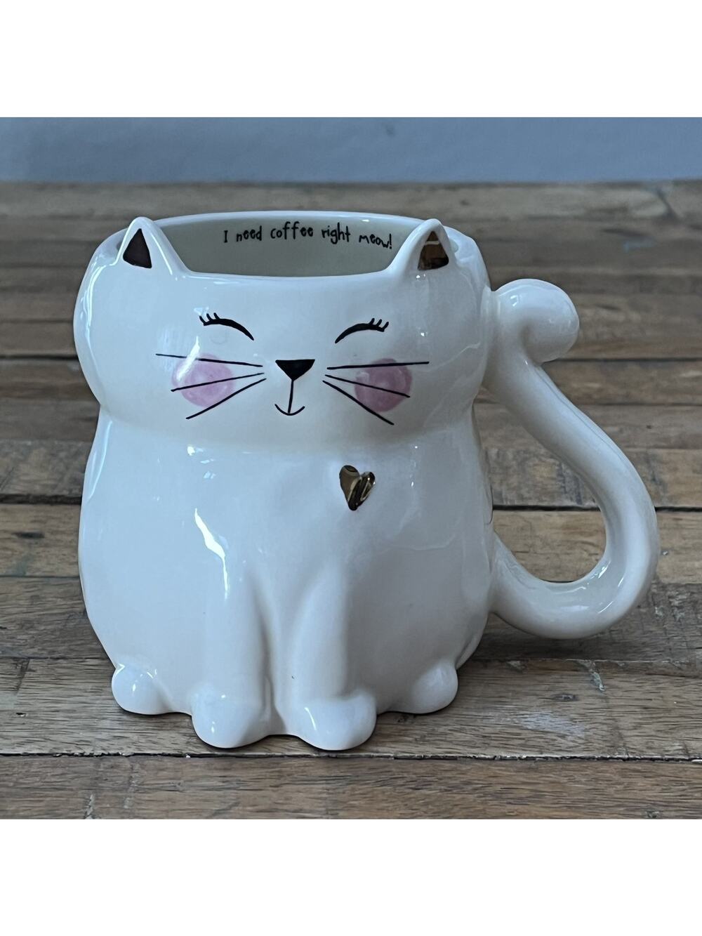 Natural Life Cat Coffee Cup Mug 4.25" With Gold Accents